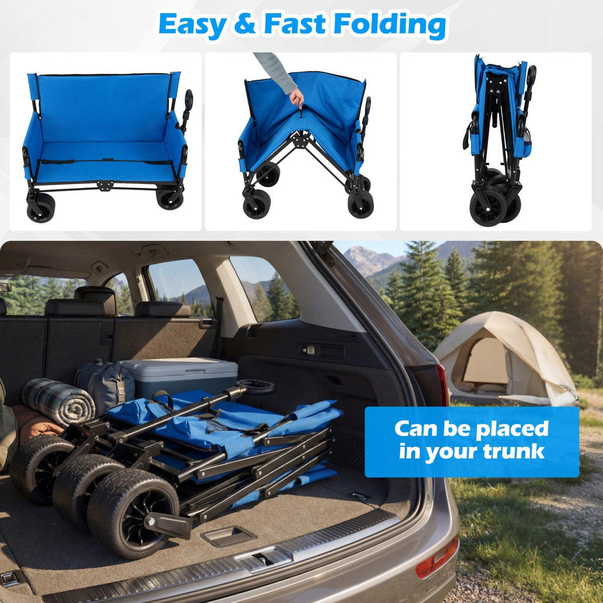2-in-1 Collapsible Wagon with Bench Seat & Adjustable Handle