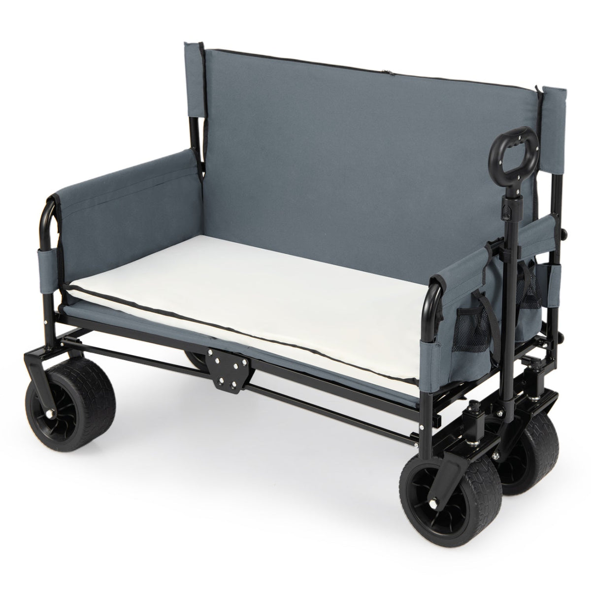 2-in-1 Collapsible Wagon with Bench Seat & Adjustable Handle