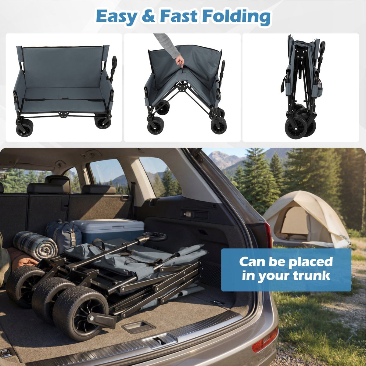 2-in-1 Collapsible Wagon with Bench Seat & Adjustable Handle