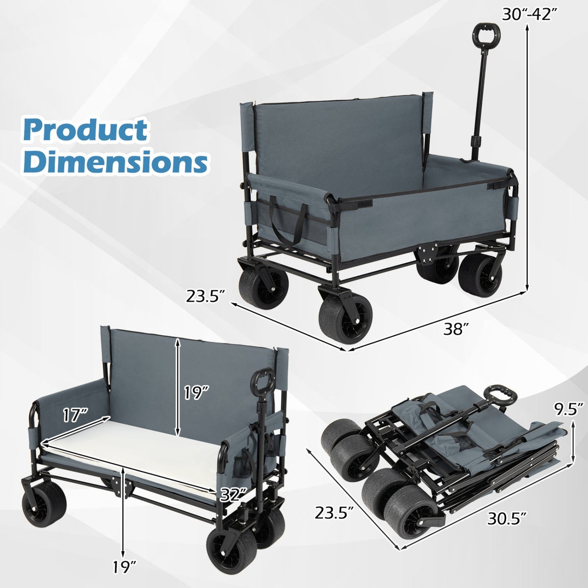 2-in-1 Collapsible Wagon with Bench Seat & Adjustable Handle