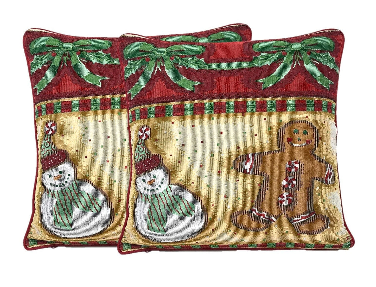 Gingerbread Snowman Woven Throw Pillow Covers 16" x 16"