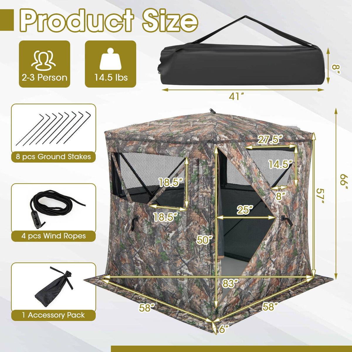 2-3 Person 270° See-Through Pop-Up Hunting Blind