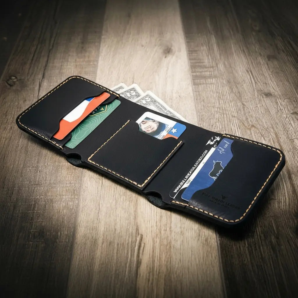 Handmade Full-Grain Leather Trifold Wallet for Men — Western Trifold Wallet