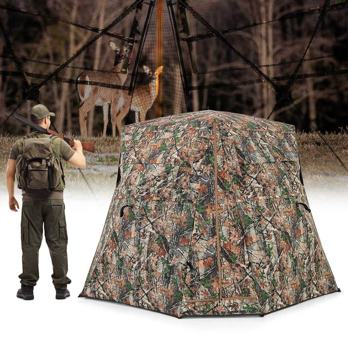 Hunting blind with exterior and interior viewpoints 