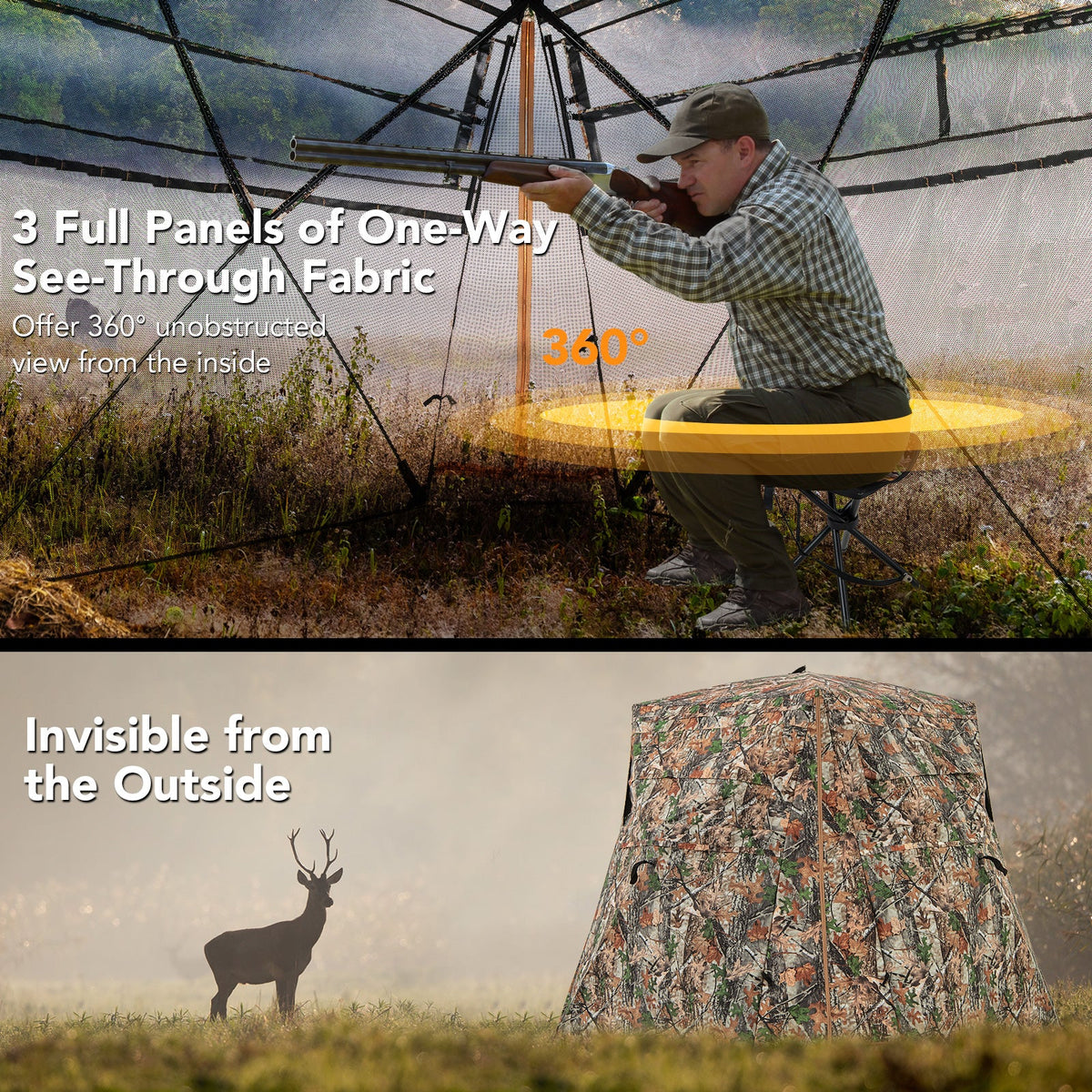 360° See-Through Ground Hunting Blind – 4 Panel Camo Blind