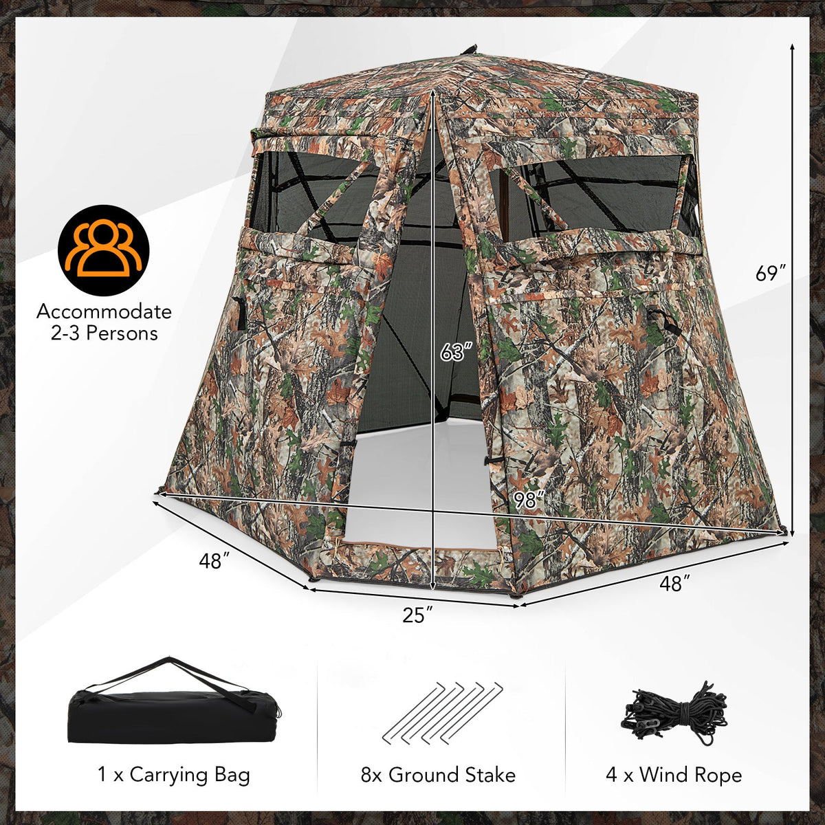 360° See-Through Ground Hunting Blind – 4 Panel Camo Blind