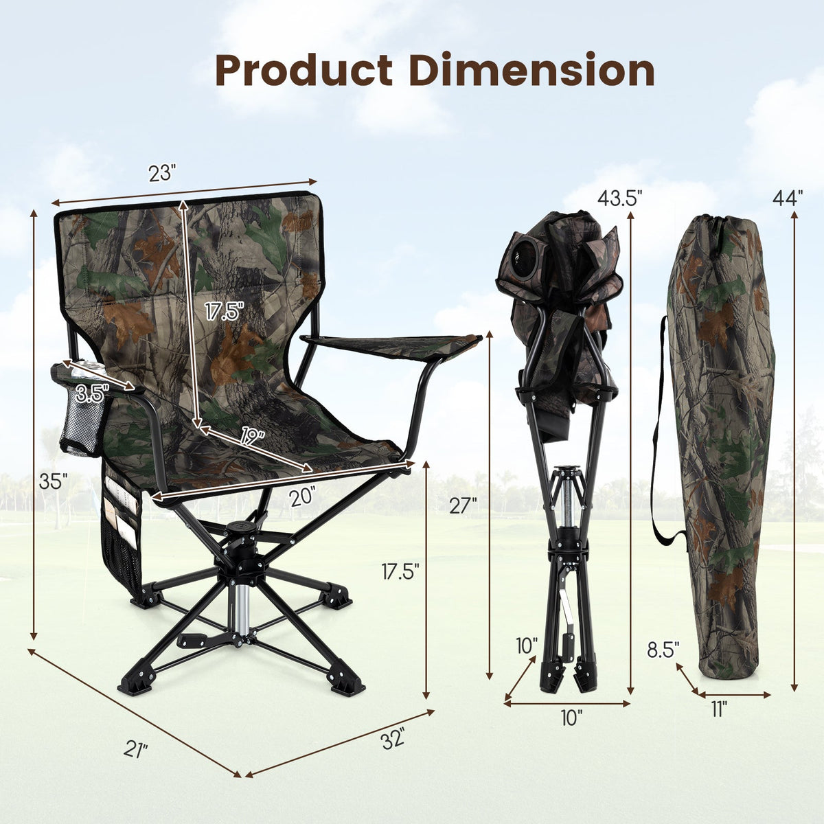360° Swivel Hunting Chair – Portable Foldable Camo Chair