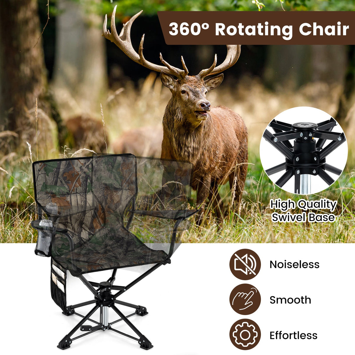 360° Swivel Hunting Chair – Portable Foldable Camo Chair