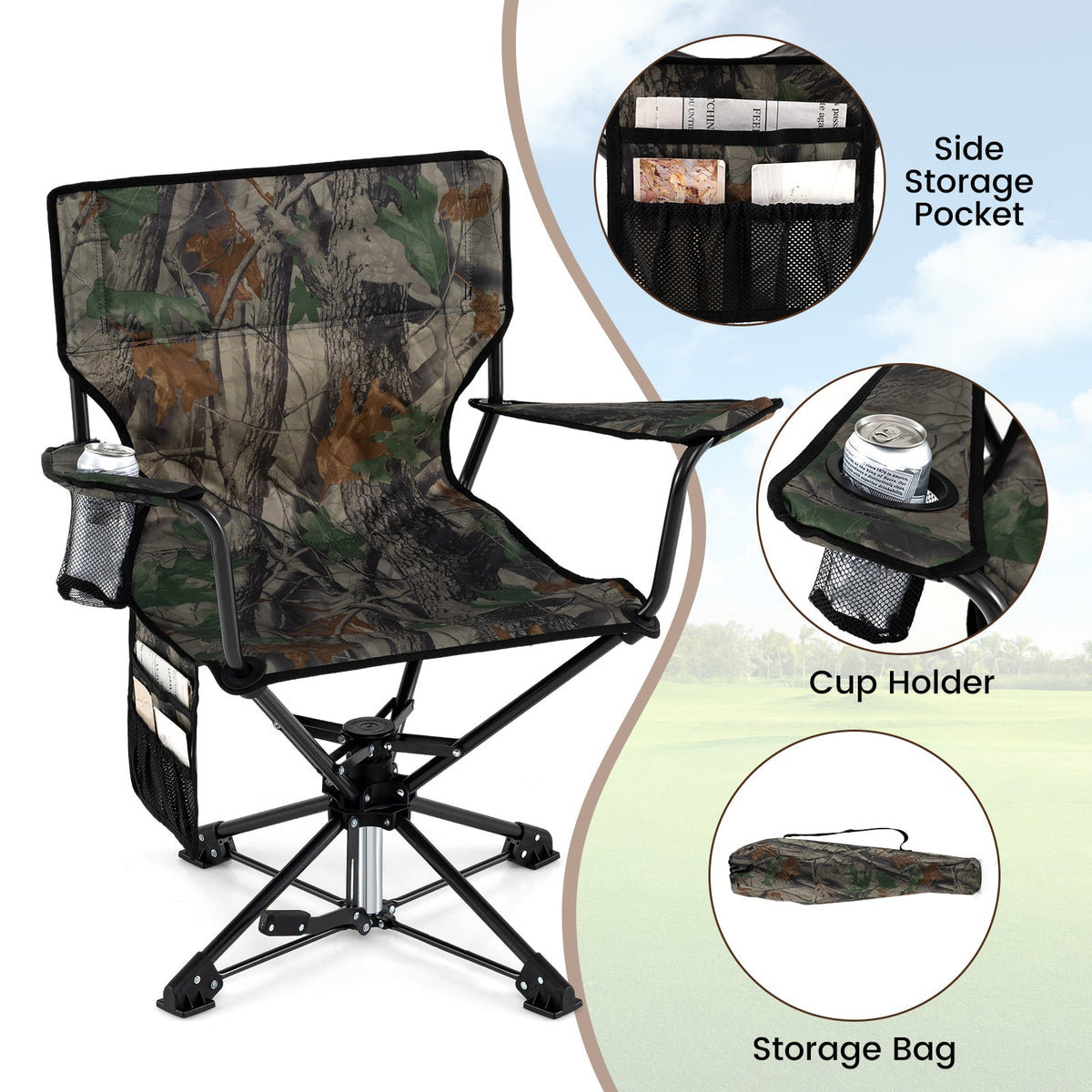 360° Swivel Hunting Chair – Portable Foldable Camo Chair