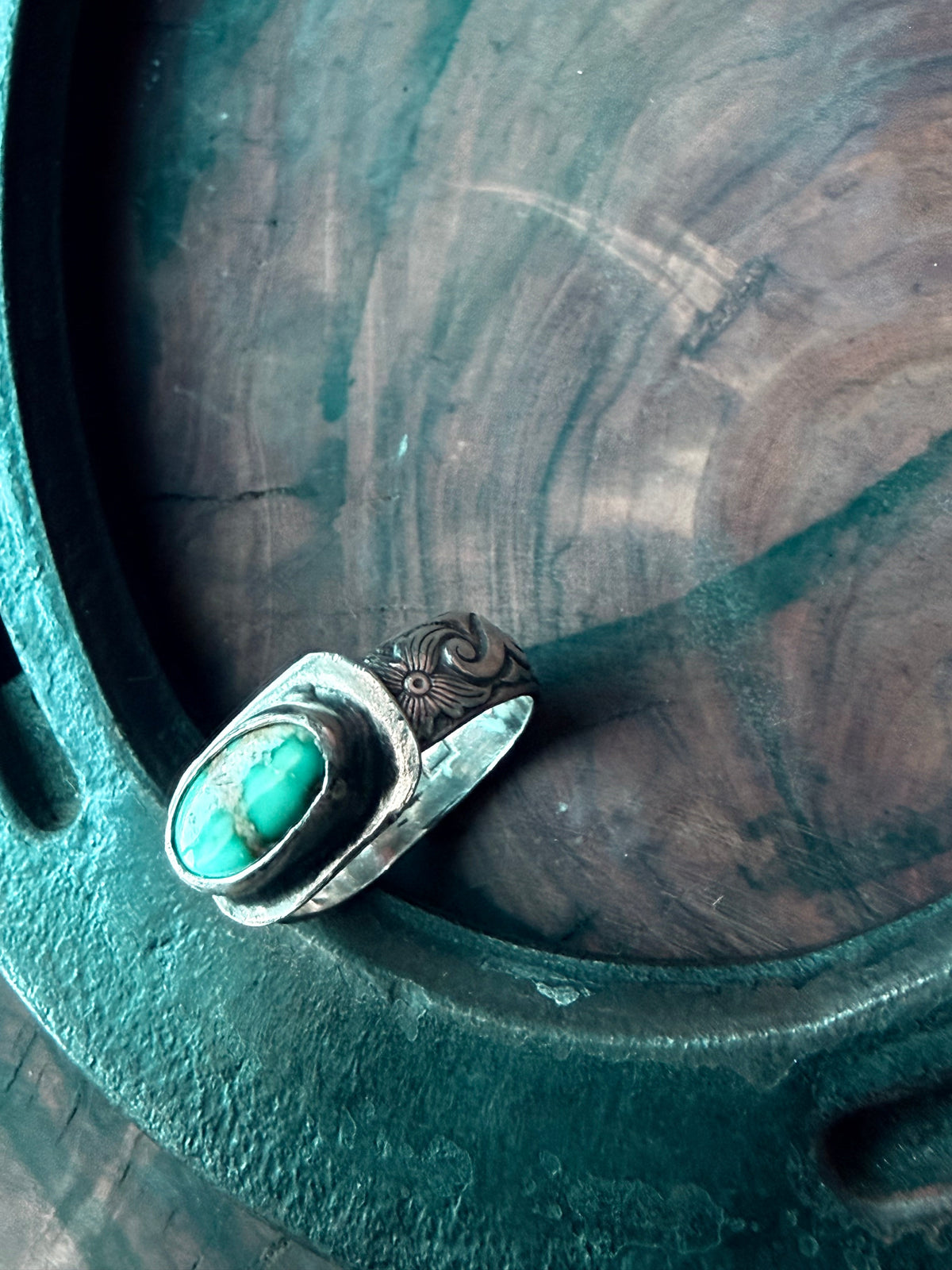 Sonoran Turquoise Patterned Silver Ring by Bootleg Silver Co – view 6