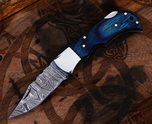 Damascus Steel Pocket Knife with Damascus Folding Knife