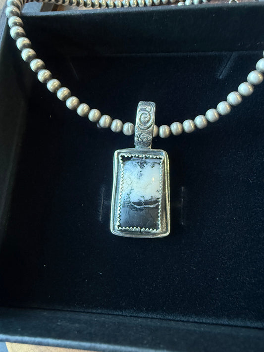 White Buffalo Rectangular Shadowbox Pendant by Bootleg Silver Co, handmade in Arizona
