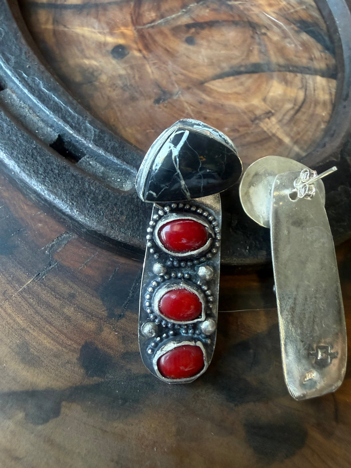 White Buffalo & Mediterranean Coral Earring Jackets by Bootleg Silver Co – view 3