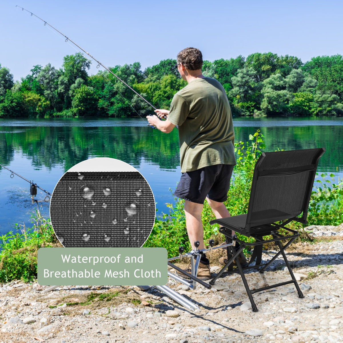 360° Swivel Hunting Chair – Foldable All-Terrain Mesh Seat