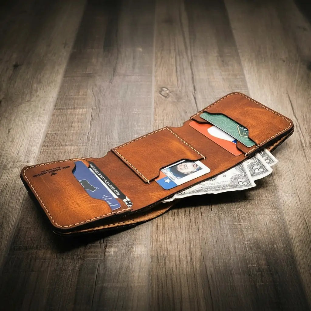 Handmade Full-Grain Leather Trifold Wallet for Men — Western Trifold Wallet