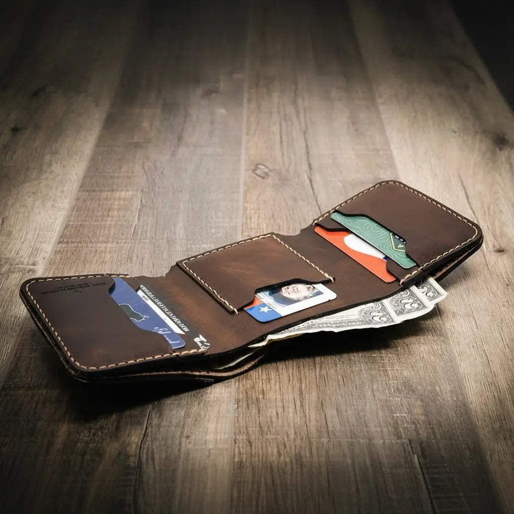 Handmade Full-Grain Leather Trifold Wallet for Men — Western Trifold Wallet