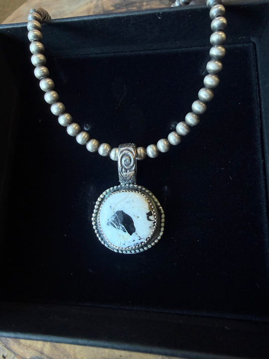 White Buffalo Shadowbox Pendant by Bootleg Silver Co, handmade in Arizona