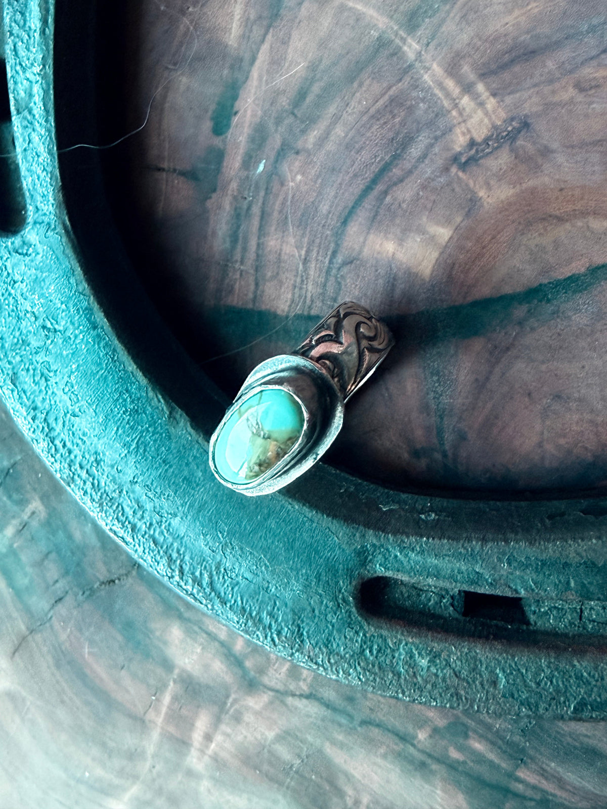 Sonoran Turquoise Patterned Silver Ring by Bootleg Silver Co – view 10