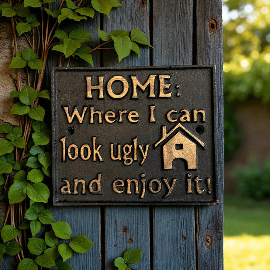Rustic Cast Iron Home Sign, Humorous Vintage Wall Decor