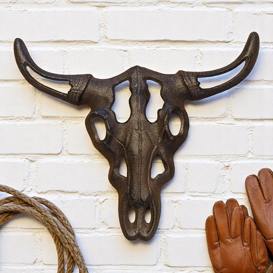 Cast Iron Bull Skull Wall Decor - Rustic Western Farmhouse Art for Home, Cabin, or Ranch