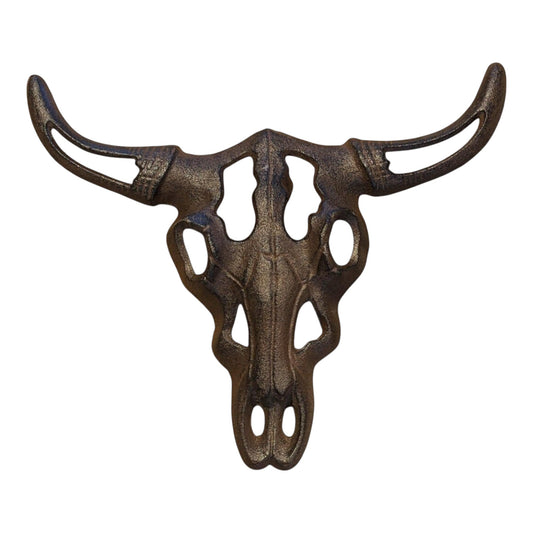Cast Iron Bull Skull Wall Decor - Rustic Western Farmhouse Art for Home, Cabin, or Ranch