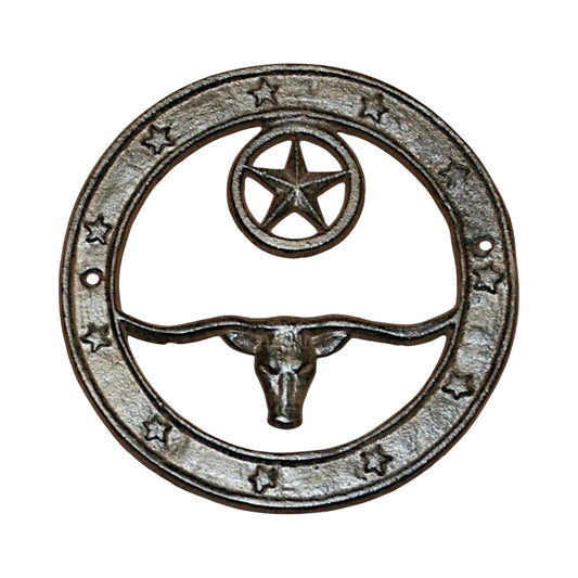 Cast Iron Longhorn and Star Plaque, Rustic Western Wall Decor for Farmhouse Cabin Ranch