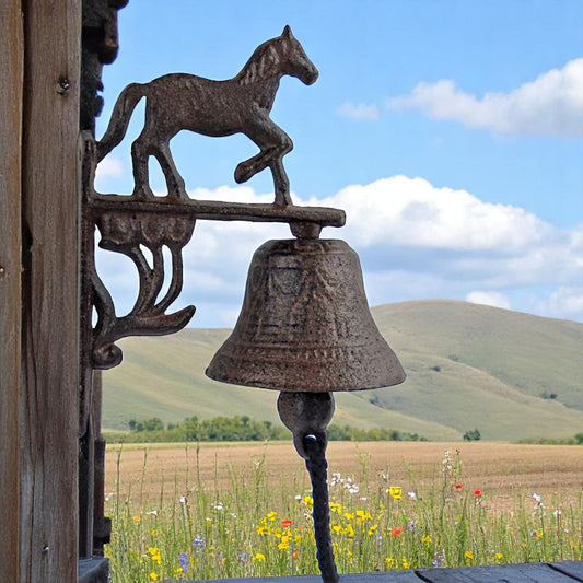 Cast Iron Horse Doorbell - Vintage Rustic Wall Bell for Home Decor, Farmhouse, or Garden