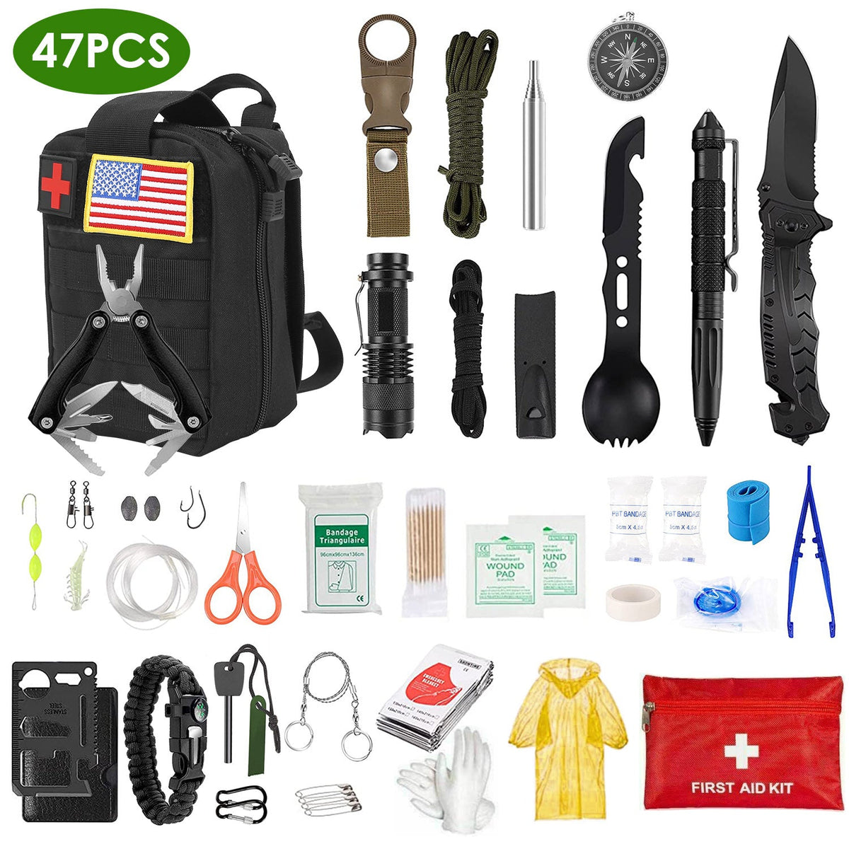 47-Piece Emergency Survival Kit with First Aid & Outdoor Gear