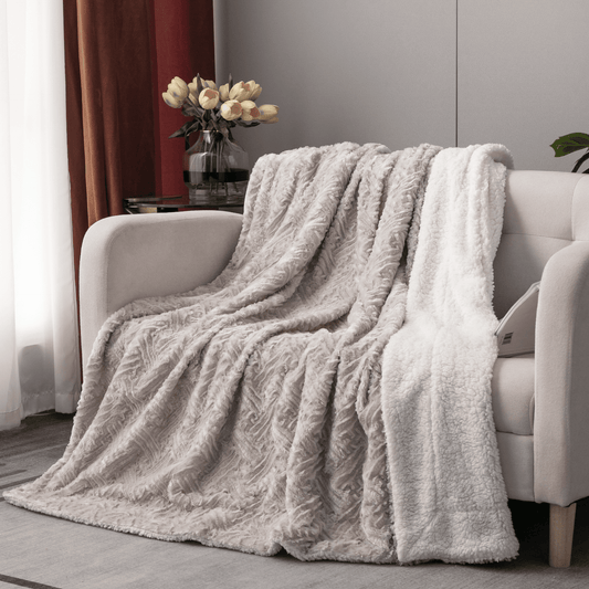 Lavender Grey Faux Fur Throw Blanket