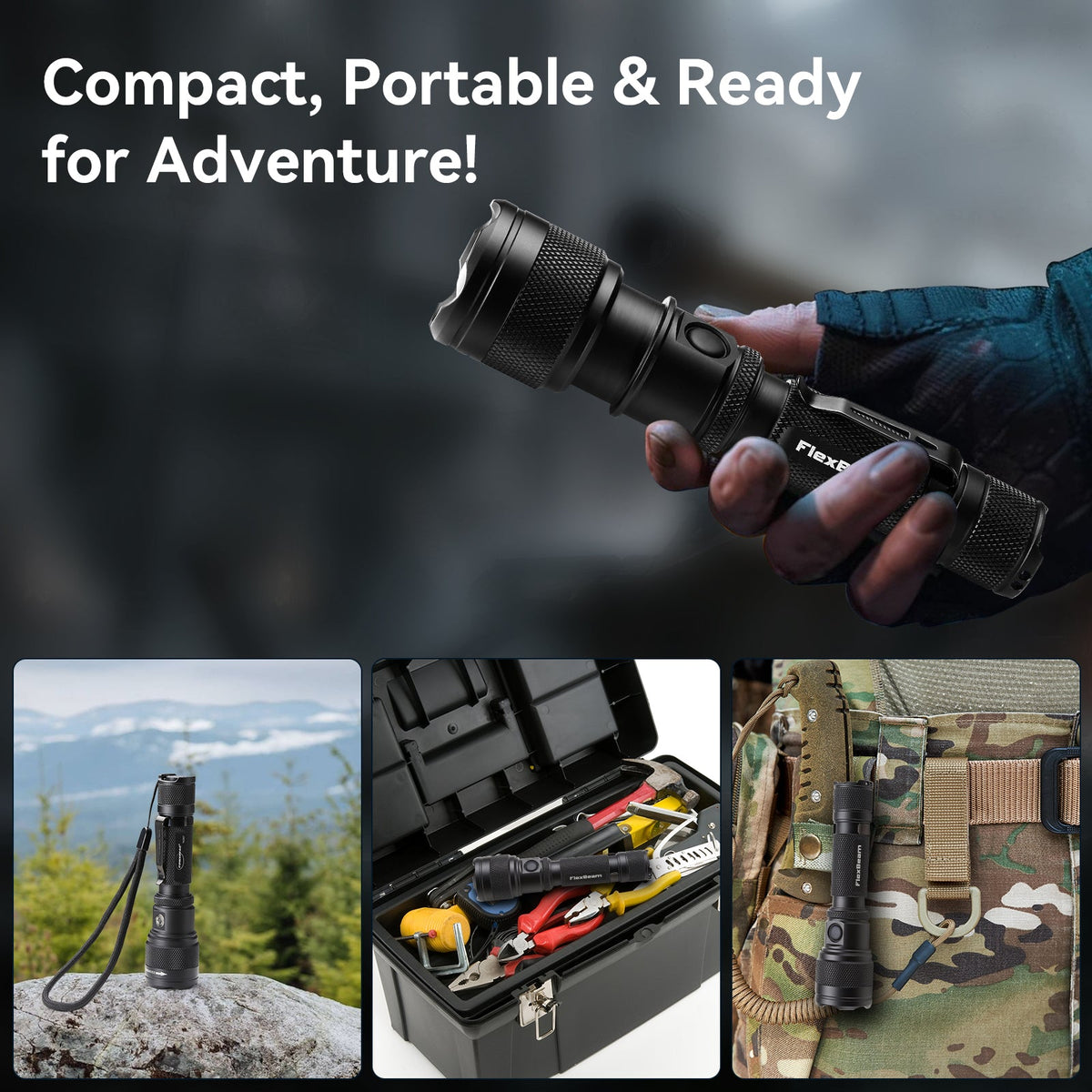 PowerTac FlexBeam 1200 Lumen Zoomable Hunting Flashlight – 700M Range
