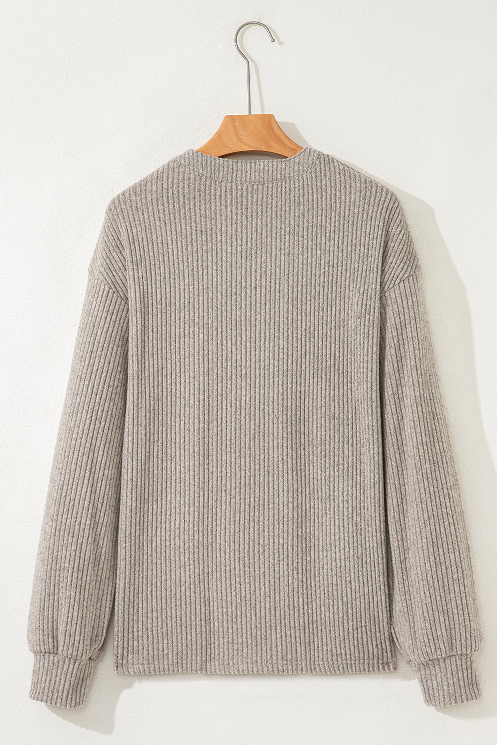 Taupe Ribbed Drop Shoulder Henley Knit Top