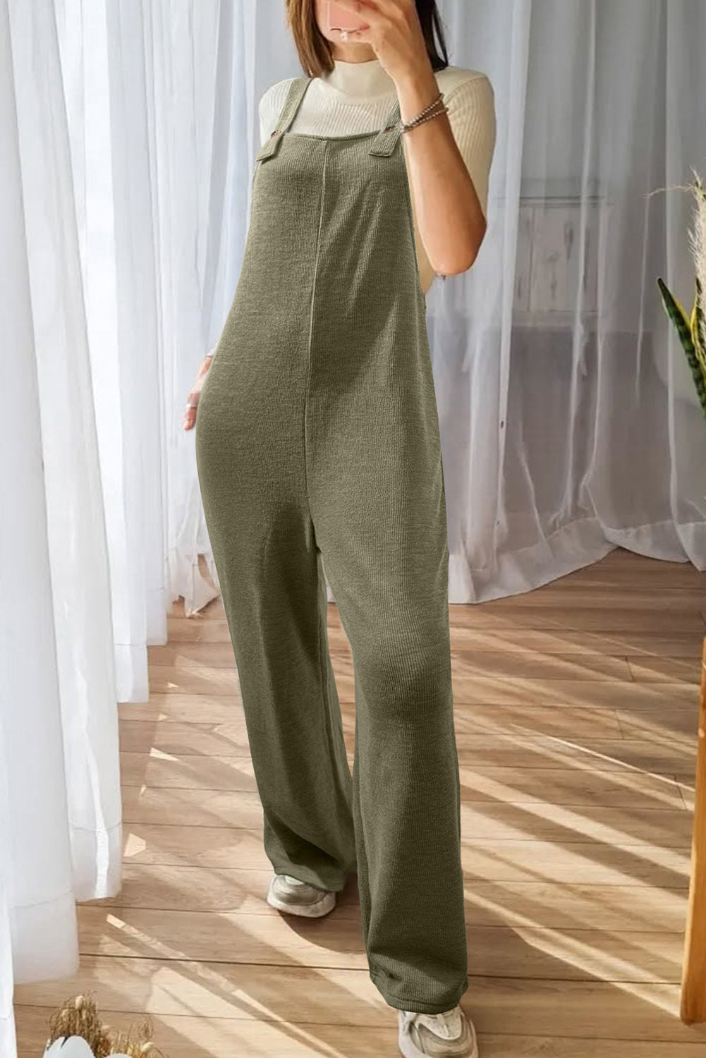 Laurel Green Knit Overall Jumpsuit