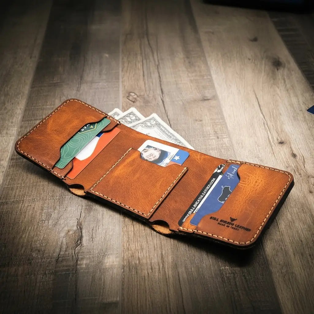 Handmade Full-Grain Leather Trifold Wallet for Men — Western Trifold Wallet