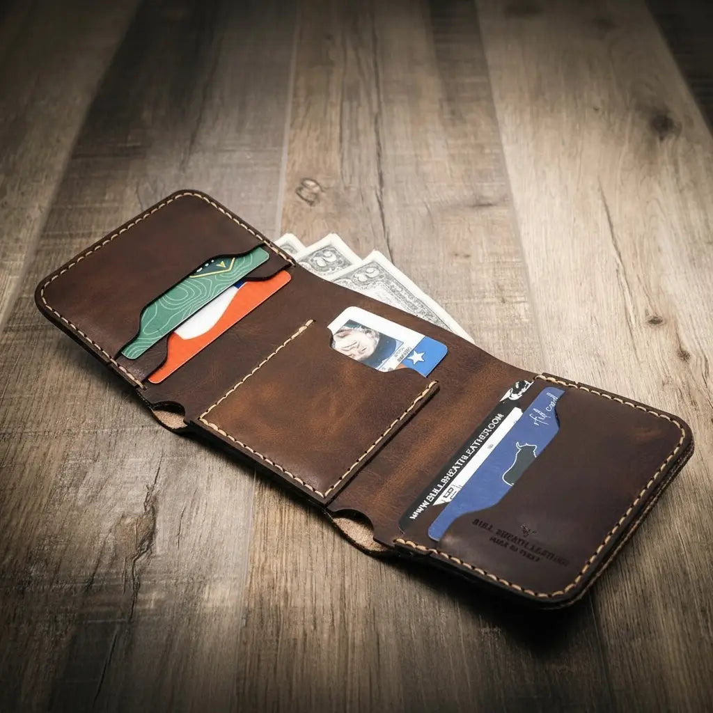 Handmade Full-Grain Leather Trifold Wallet for Men — Western Trifold Wallet