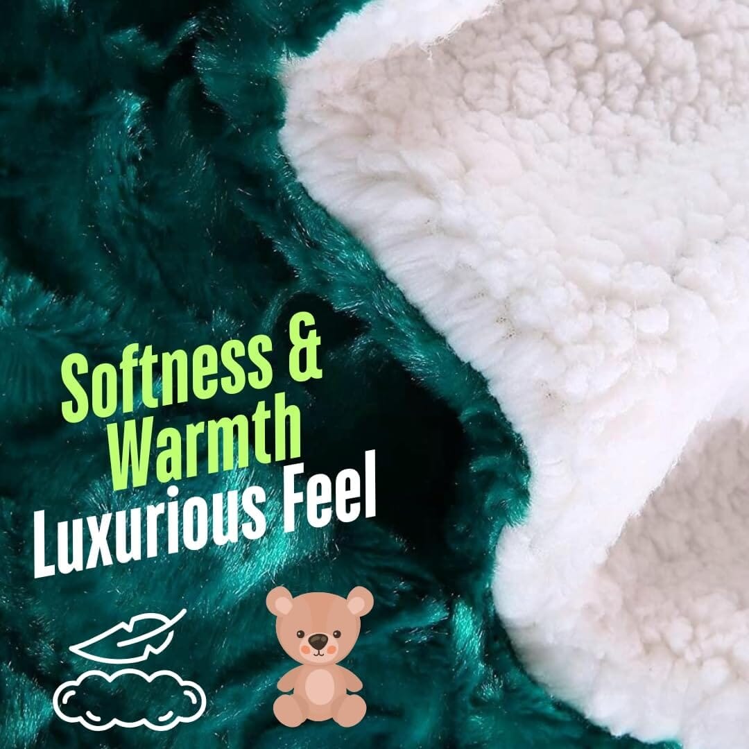 Mermaid Scales Emerald Green Blue w/ Sherpa Backside Faux Fur Throw Blanket