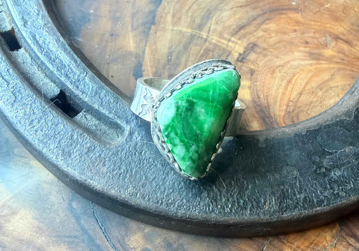 Dorothy Series | Apple Green Burmese Jadeite Ring | Size 8