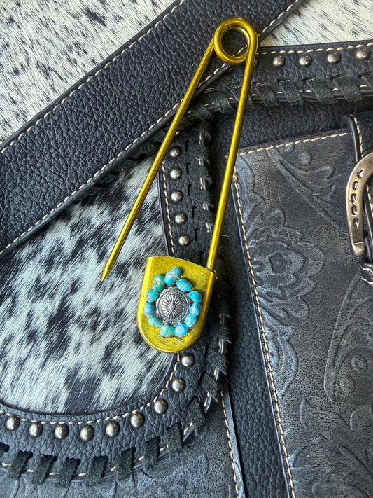 Turquoise Concho Jumbo Hat Pin by Bootleg Silver Co – view 2