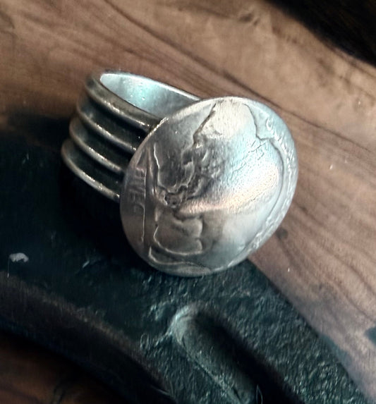 Buffalo Nickel Heritage Ring | Vintage Buffalo Nickel | Sterling Silver | Size 10