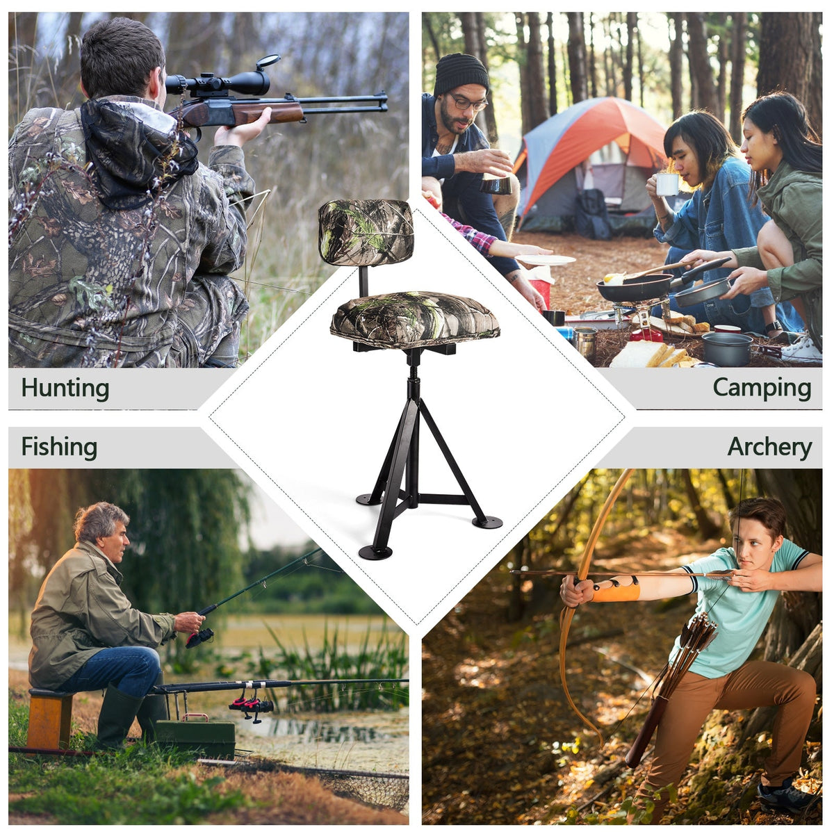 360° Swivel Hunting Chair with Backrest – Adjustable Tripod Stool