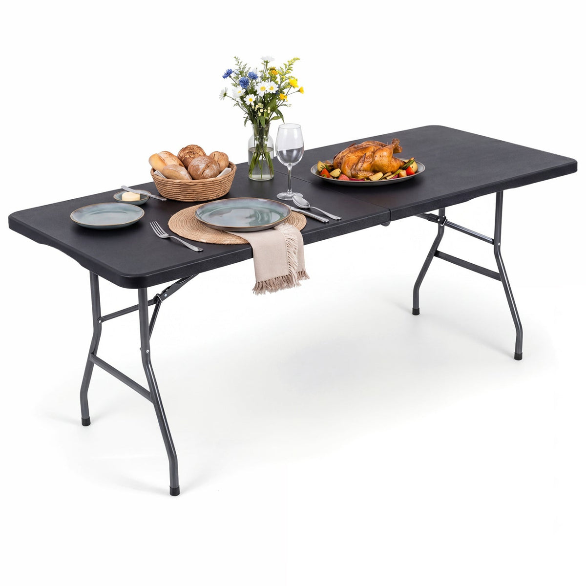 6 FT Folding Camping Table – Fold-in-Half Portable Table