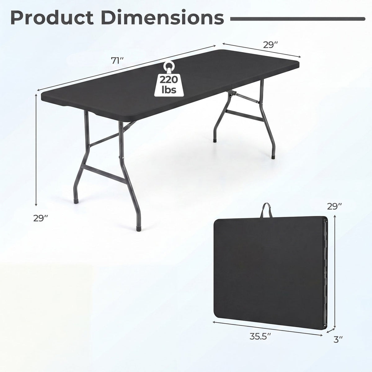 6 FT Folding Camping Table – Fold-in-Half Portable Table