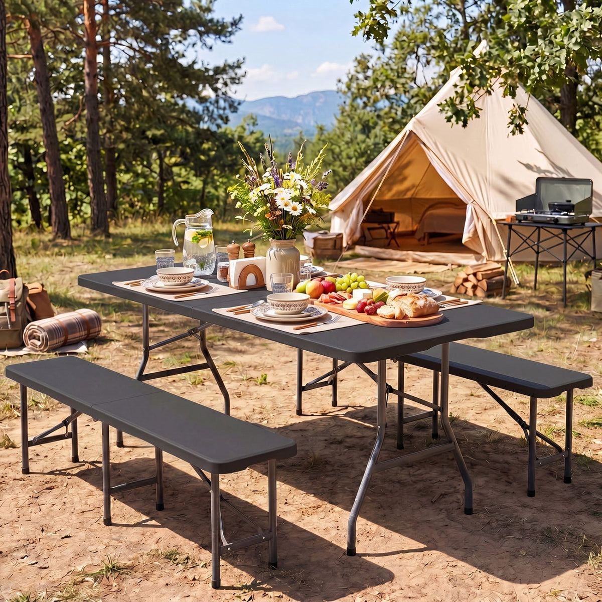 6 FT Folding Camping Table – Fold-in-Half Portable Table
