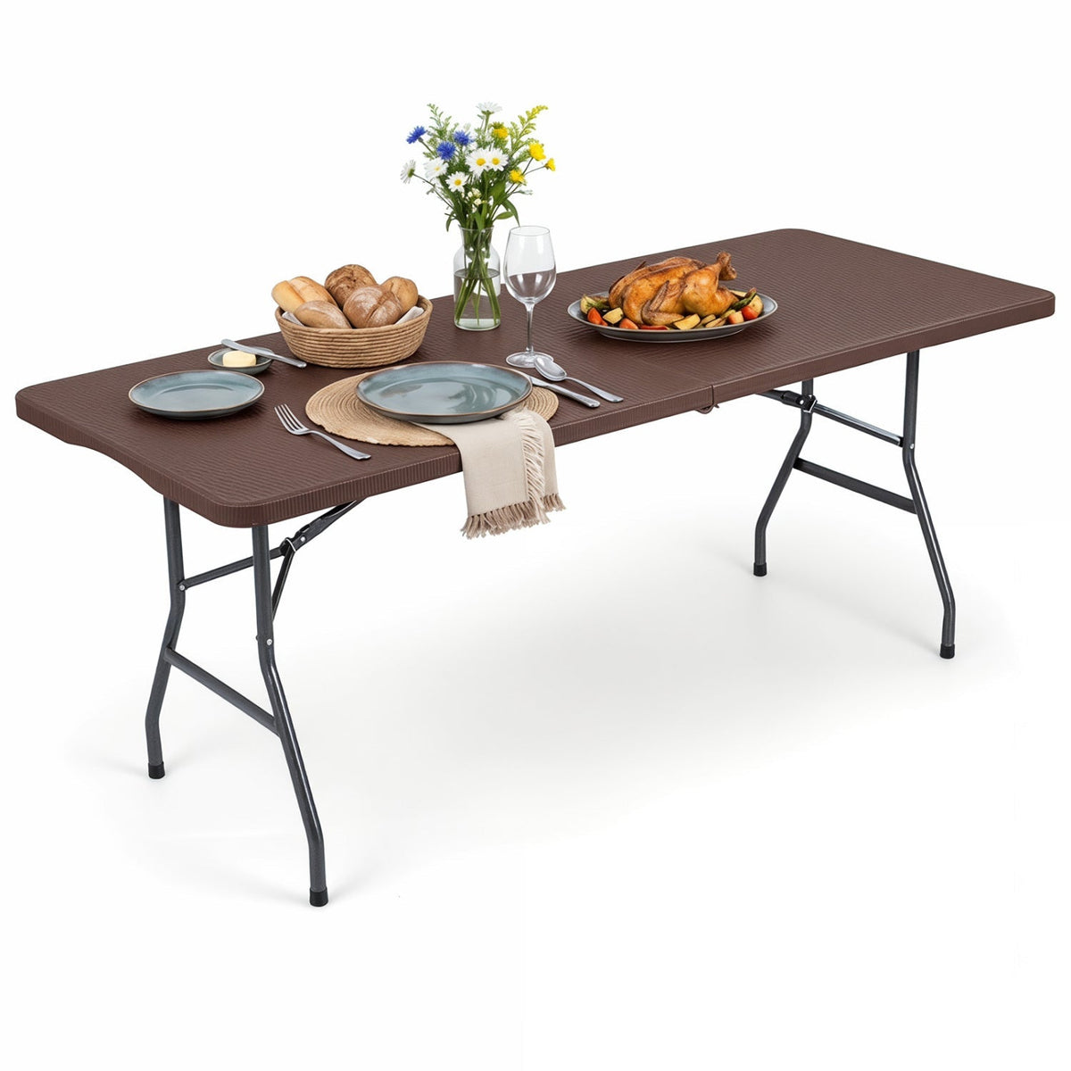 6 FT Folding Camping Table – Fold-in-Half Portable Table