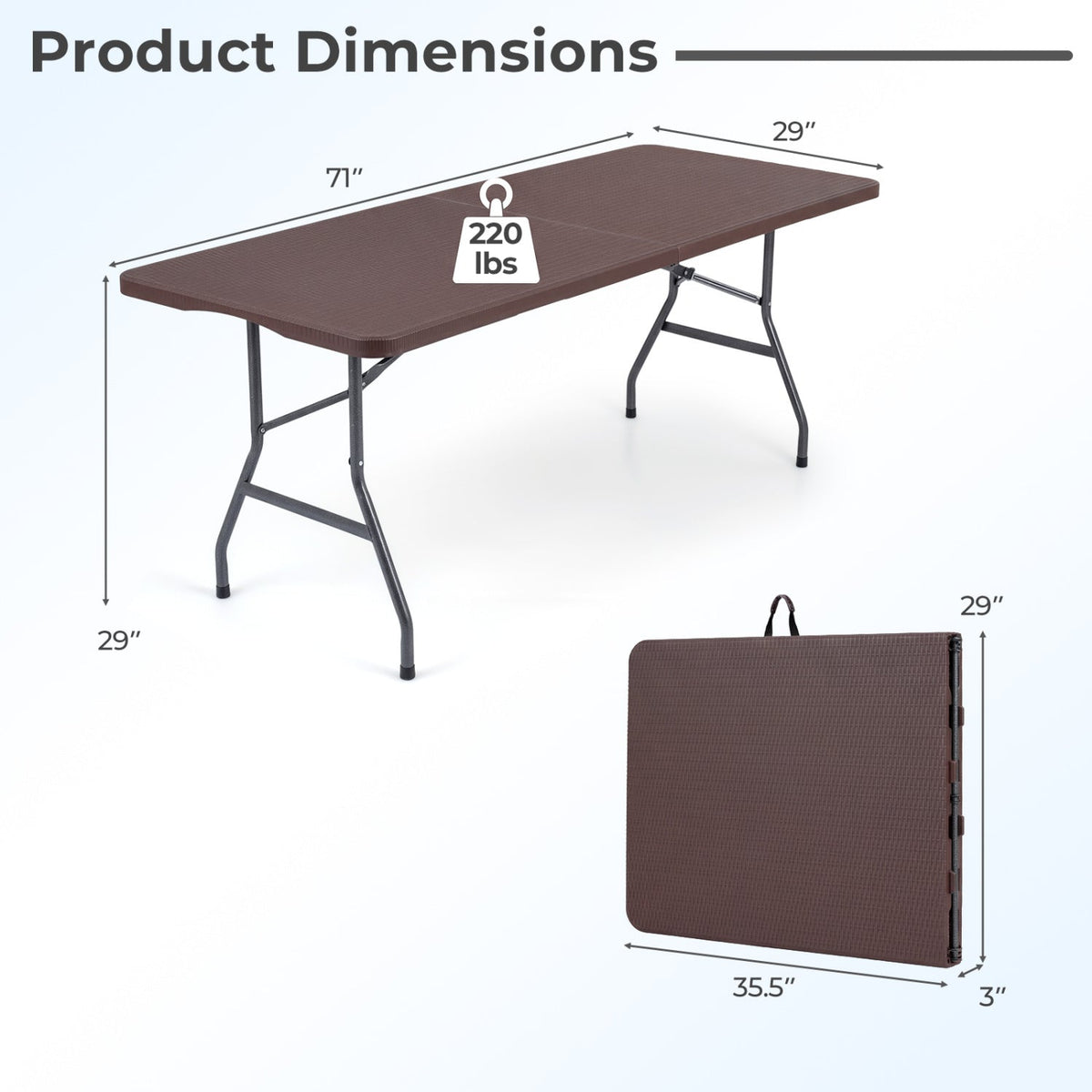 6 FT Folding Camping Table – Fold-in-Half Portable Table
