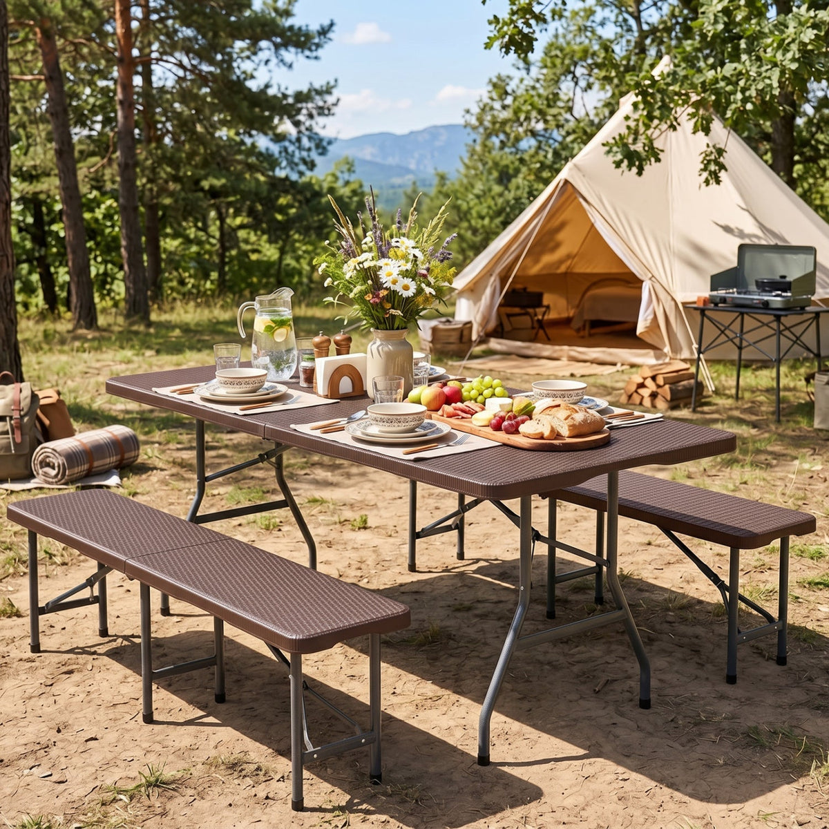 6 FT Folding Camping Table – Fold-in-Half Portable Table