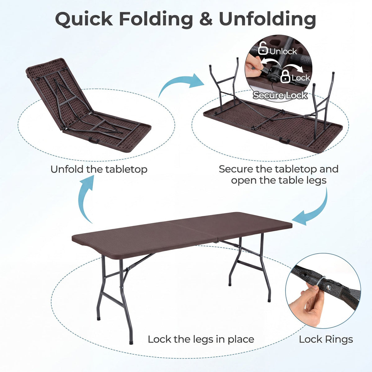 6 FT Folding Camping Table – Fold-in-Half Portable Table