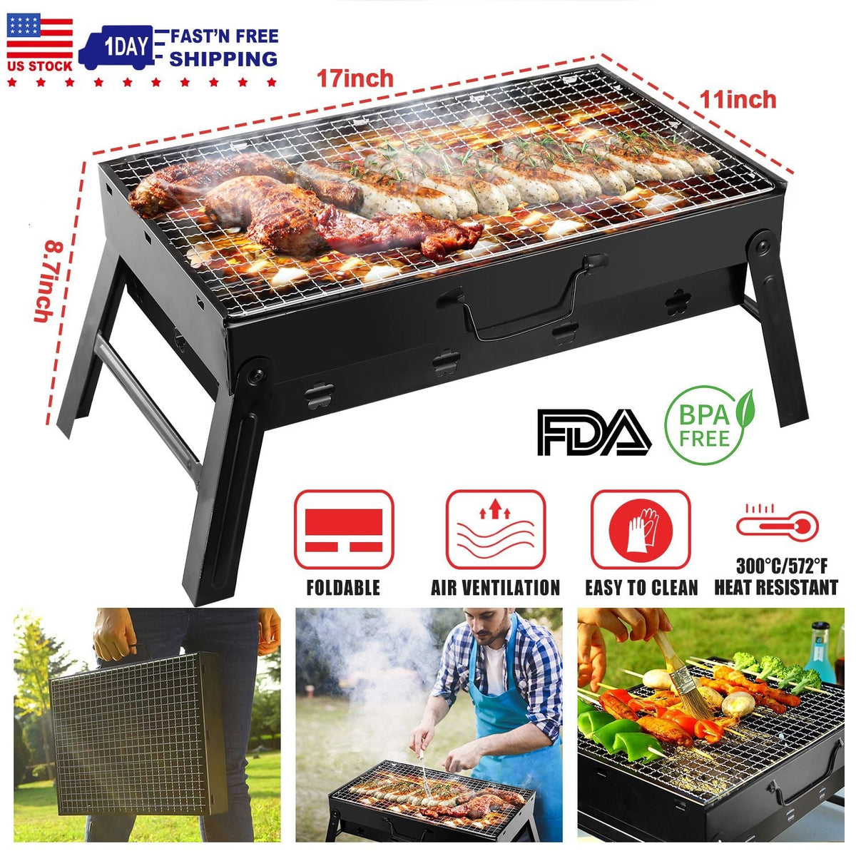 Portable Charcoal Grill – Lightweight Foldable Camping BBQ Grill