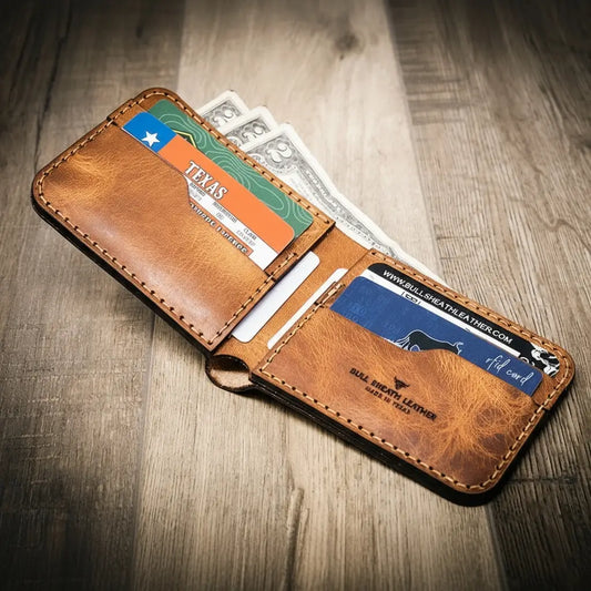Handmade Full-Grain Leather Bifold Wallet for Men — Western Bifold Wallet