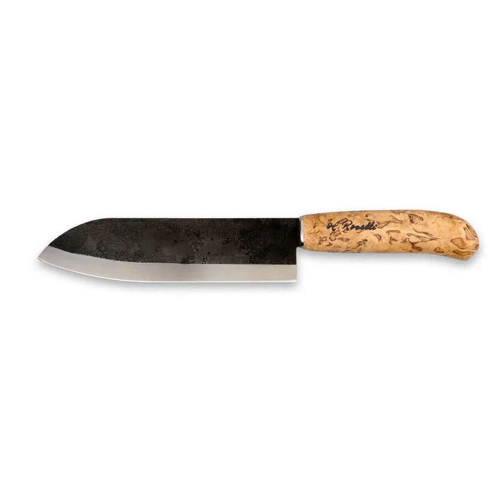 Roselli R710 Japanese Chef Knife – Carbon Steel, Curly Birch, Leather Sheath