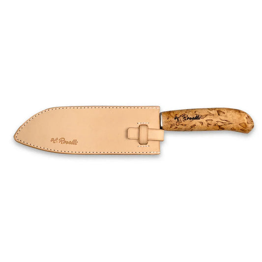 Roselli R710 Japanese Chef Knife – Carbon Steel, Curly Birch, Leather Sheath